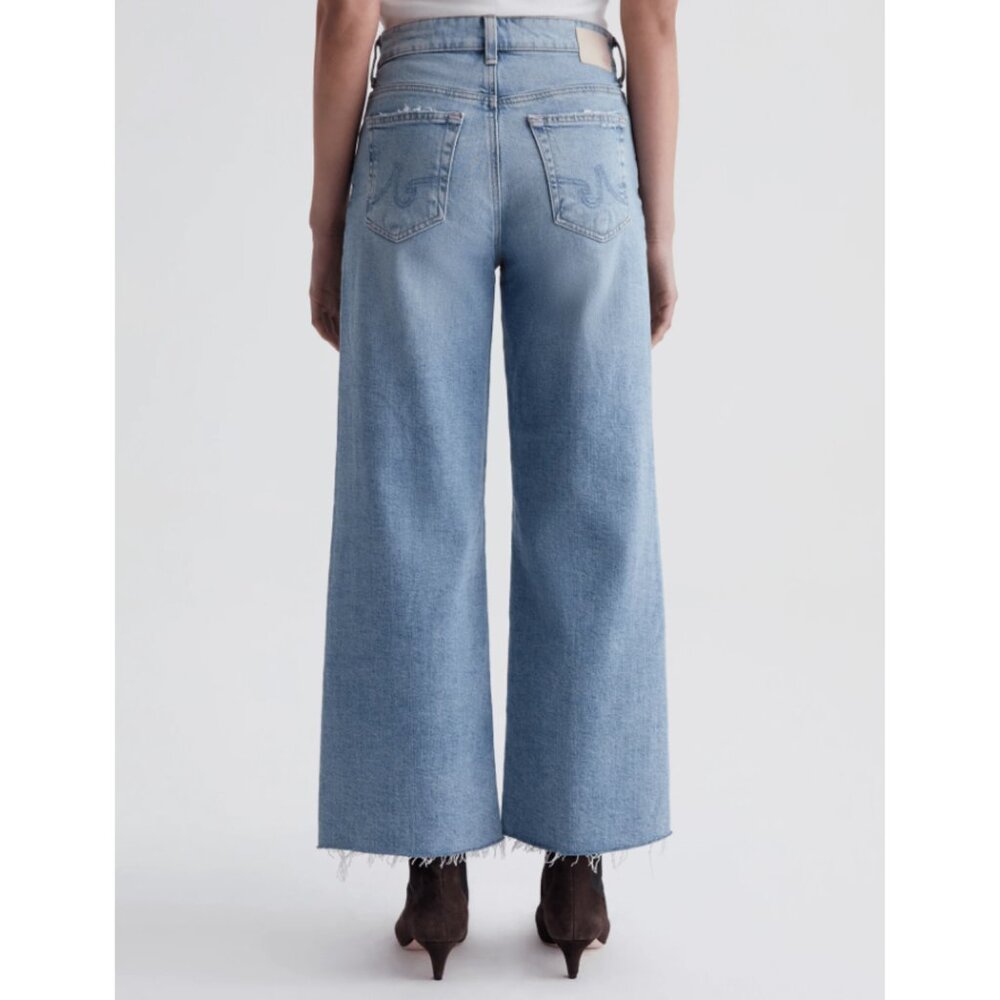 AG Adriano Goldschmied Saige High Rise Wide Leg Crop Jeans Blue Italian Made 34